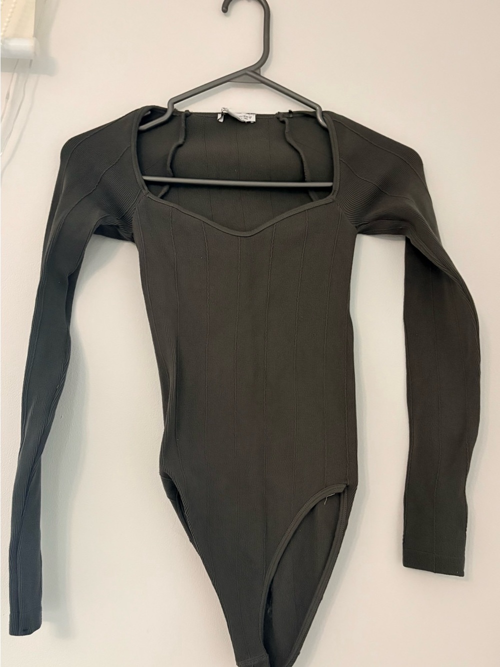Zara Gray Ribbed Long Sleeve One-Piece Bodysuit